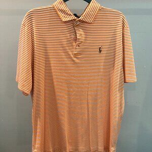 L/G Ralph Lauren Classic Fit Orange/White Striped Polo Collard Shirt